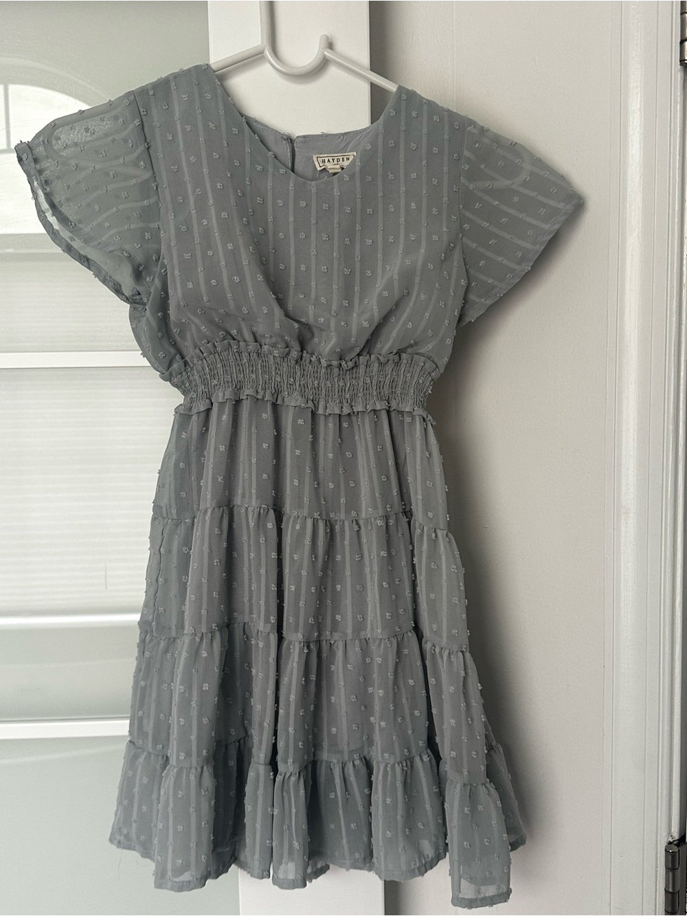 Hayden Girls Light Gray Swiss Dot Tiered Dress